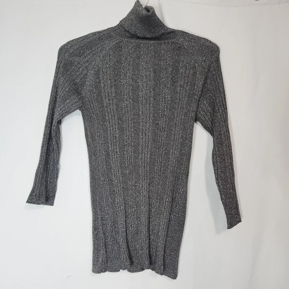 Turtleneck‎ Sweater Women Small Silver Metallic Ribbed Studio Y Sparkle NWT